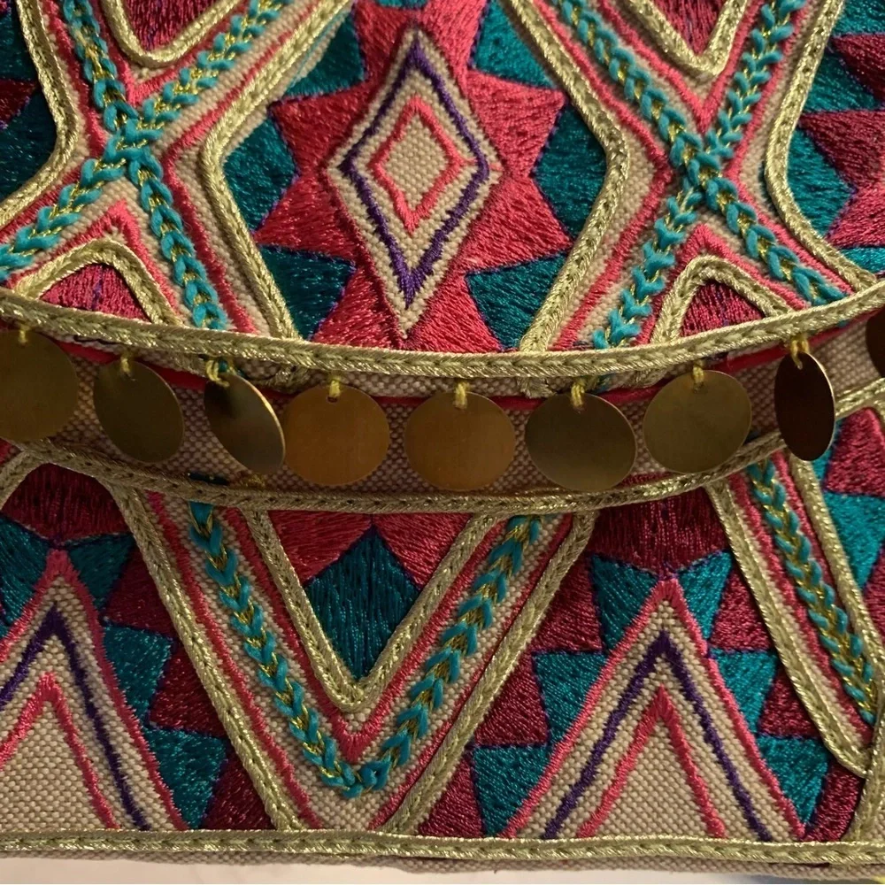 Vintage Embroidered Multicolored Bohemian Clutch Small Purse Bag - Picture 3 of 10